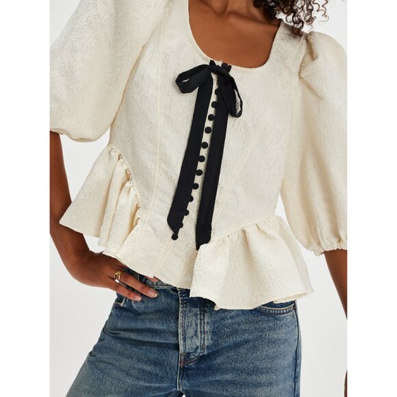 🆕 FREE PEOPLE Pamela Bow Top / White Alyssum - Picture 3 of 4